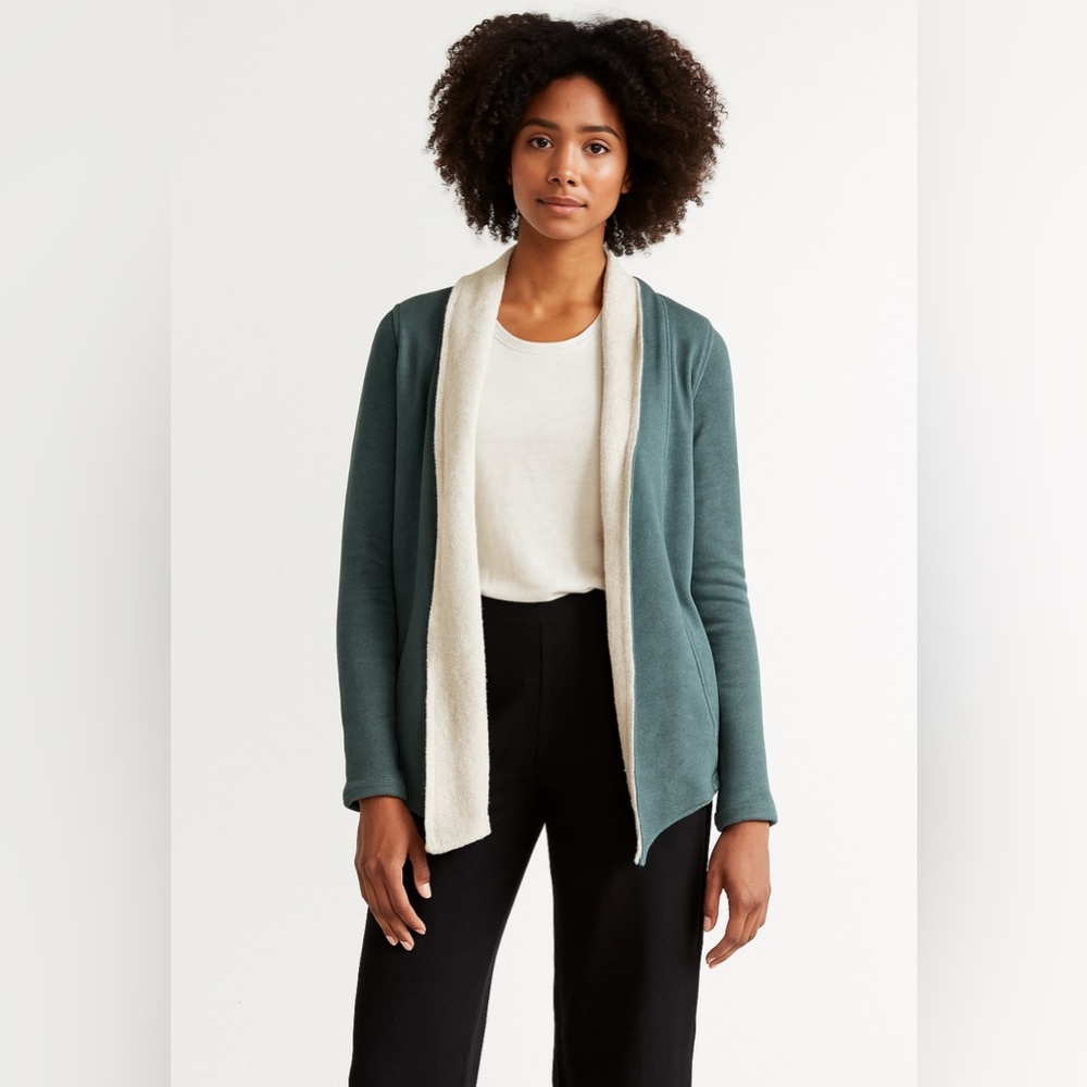 Cozy Open-Front Women’s Sweater Cardigan - Teal and Cream